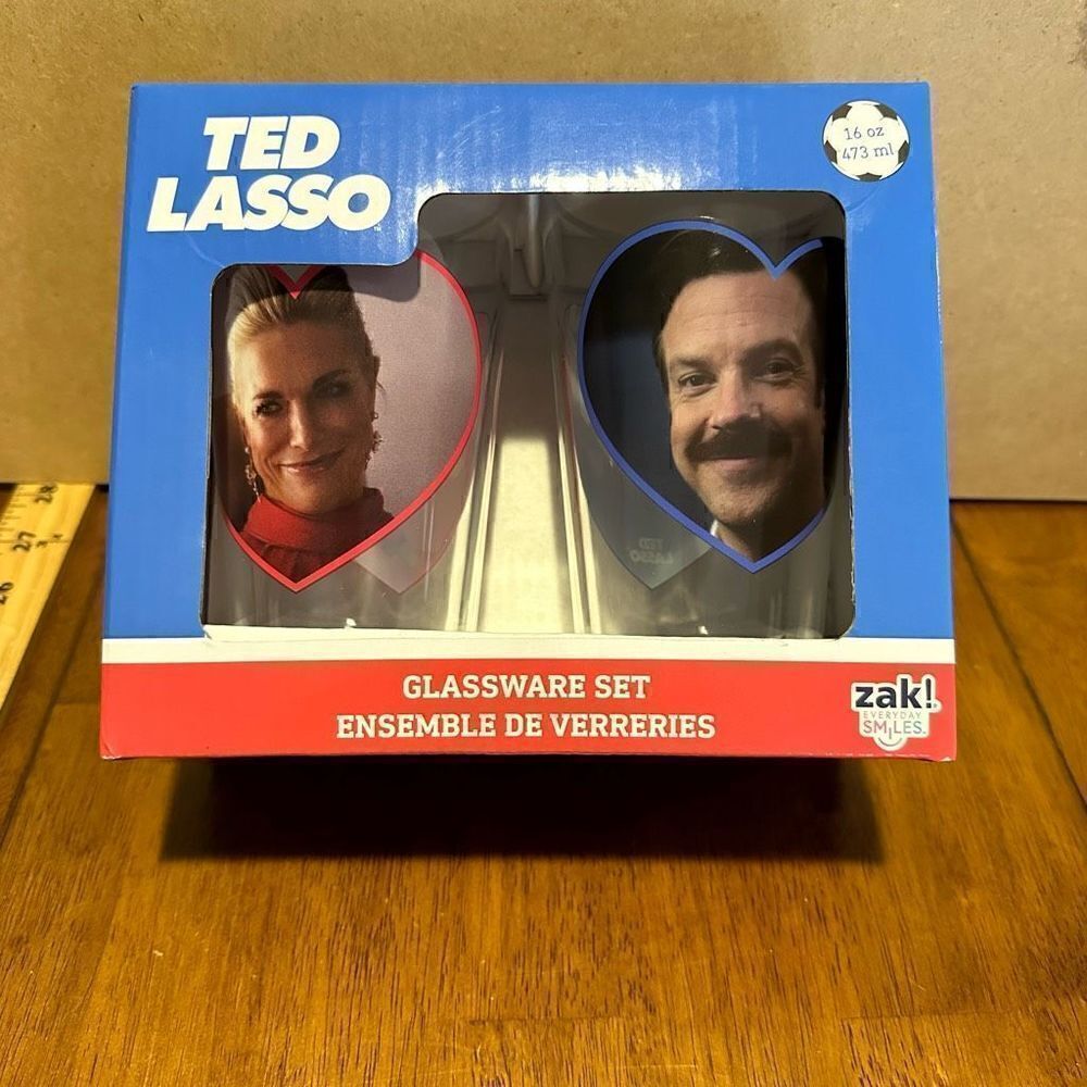 Ted Lasso ZAK! Double Sided 10oz Glass Set Apple TV Show New in box
